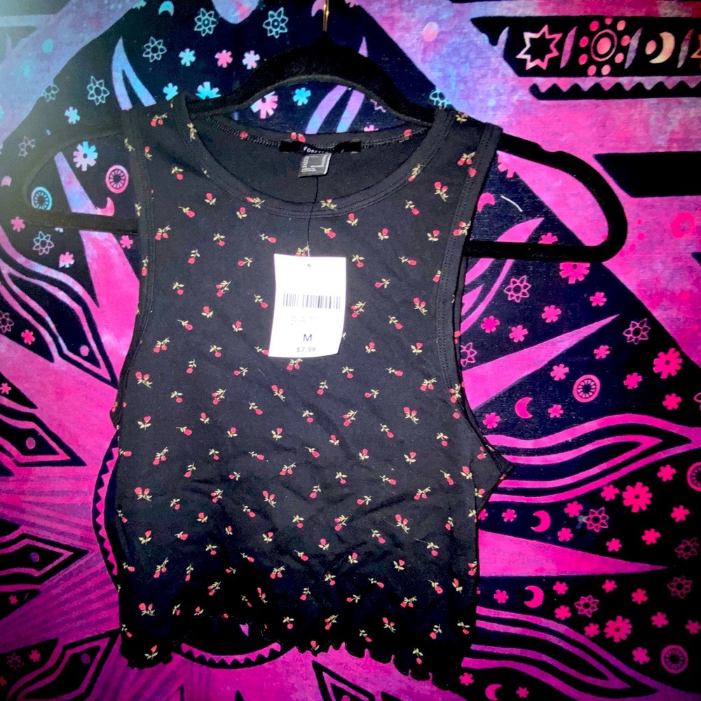 Black tank top with red roses